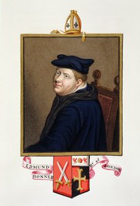 Edmund Bonnerin (n. 1500–1569) muotokuva Lontoon piispan kirjasta "Memoirs of the Court of Queen Elizabeth", julkaistu vuonna 1825 (wc ja guassi paperilla)